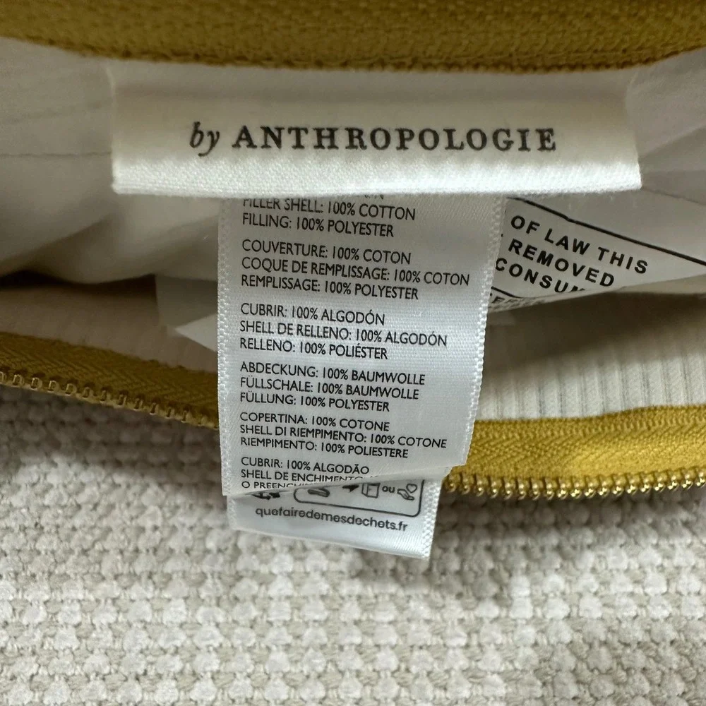 Anthropologie‎ Maize White Striped Throw Pillow 18x18 Cotton Mustard Yellow NEW
